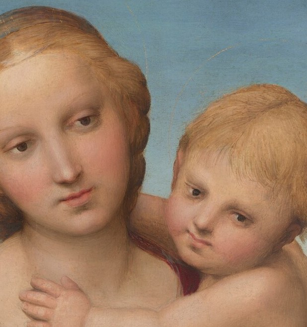 The infant's direct gaze breaks the fourth wall; it signals divine awareness tucked inside a baby's body , a theological statement in a glance.