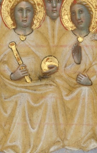 A figure holds a key, likely Saint Peter.