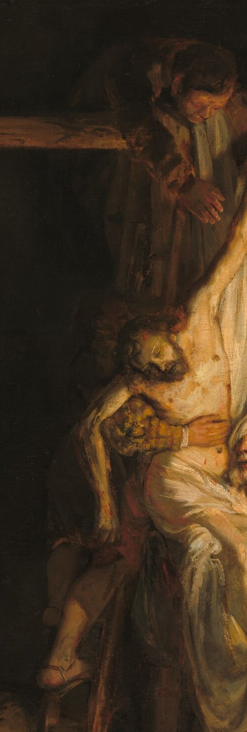 A recurring Rembrandt device in Descent compositions , its diagonal cuts against the vertical cross, creating dynamic tension