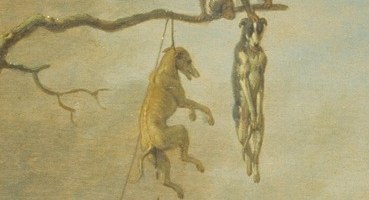 Their limp bodies and exposed ribs suggest a grim fate, evoking a sense of despair and loss.