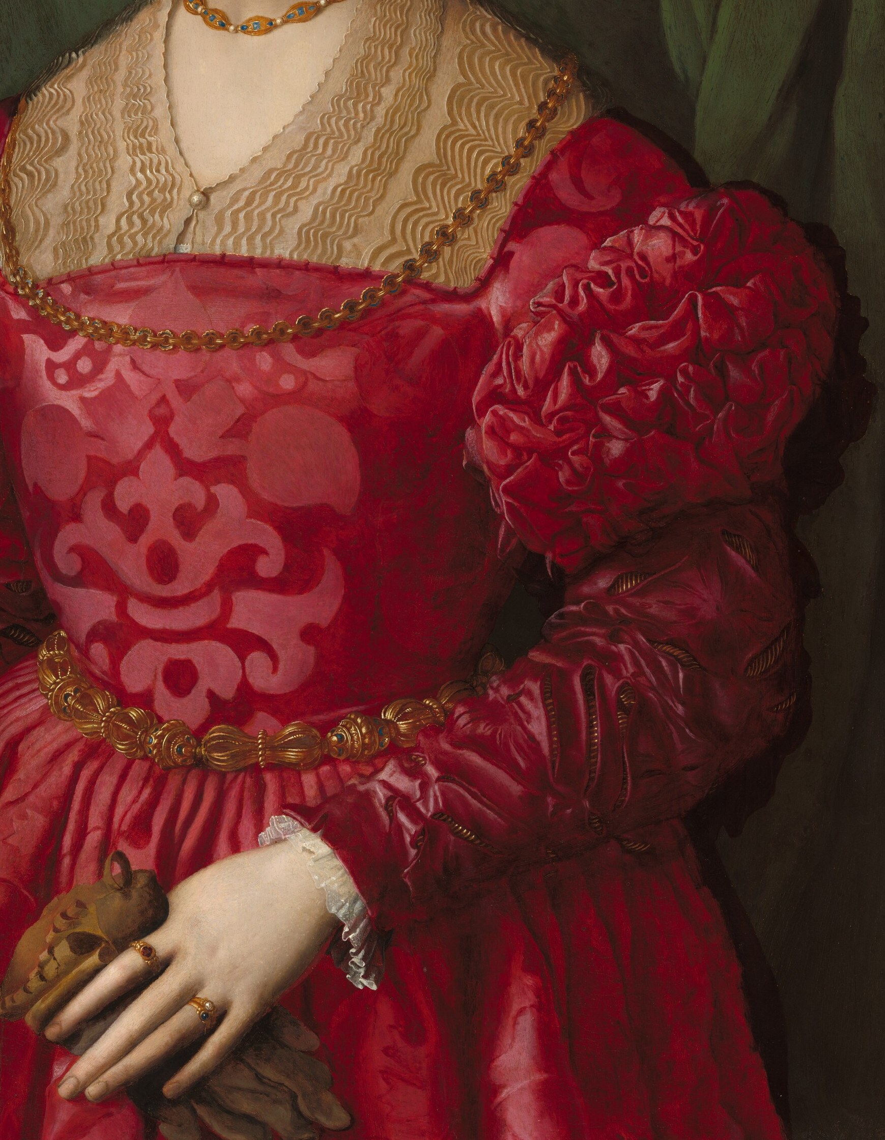 Her vibrant red dress was a luxury, dyed with costly pigments.