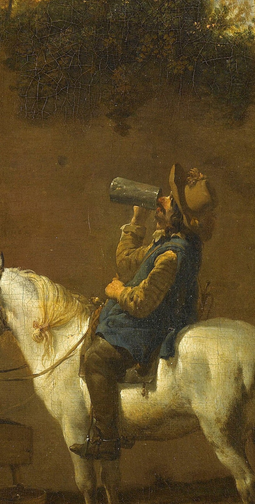 A trumpeter takes a moment to drink.