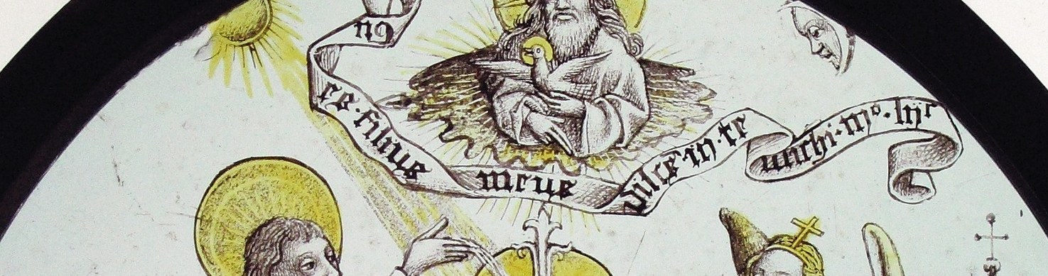Above him, the scroll reads: This is my beloved Son.
