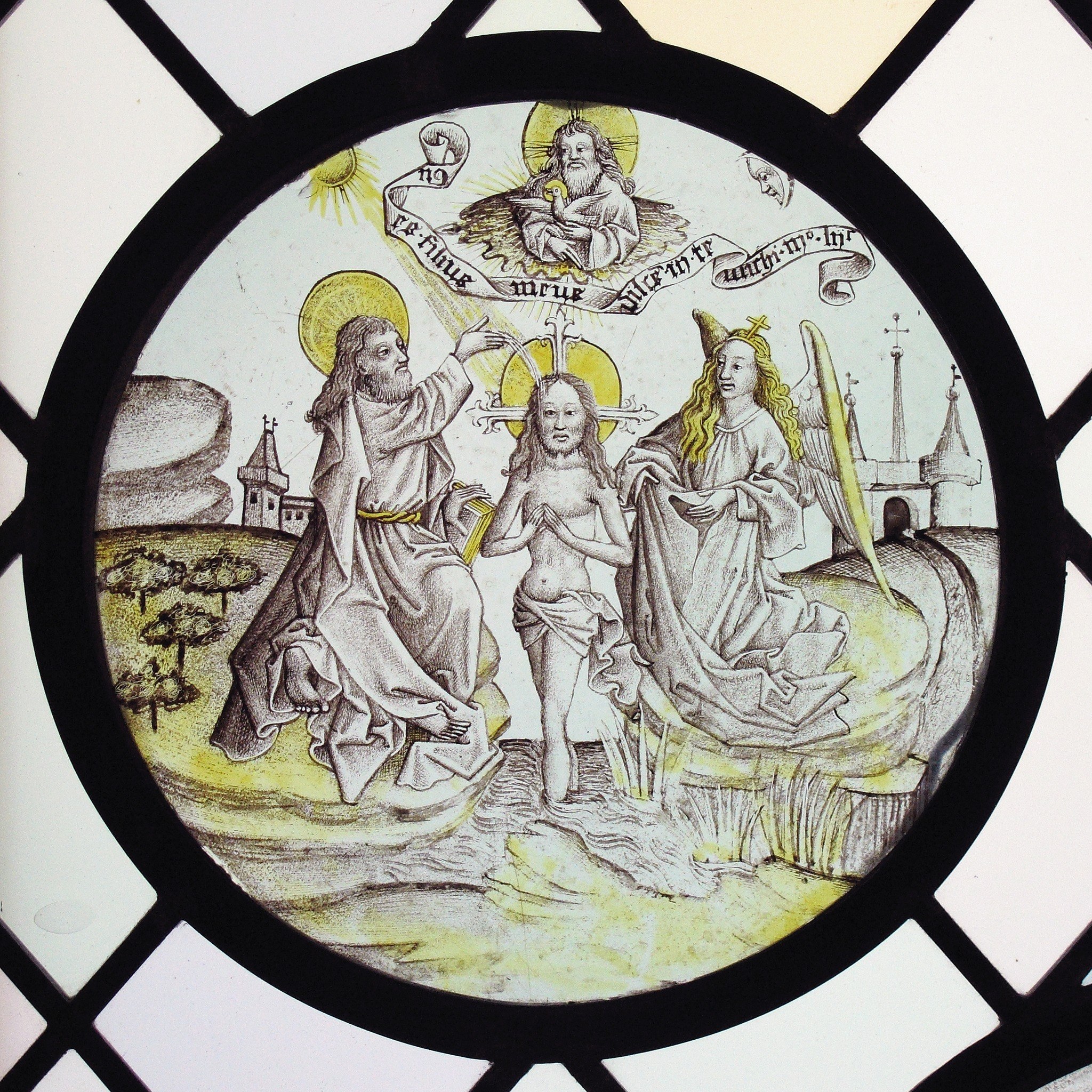 It is a stained-glass roundel, made in the 1480s.