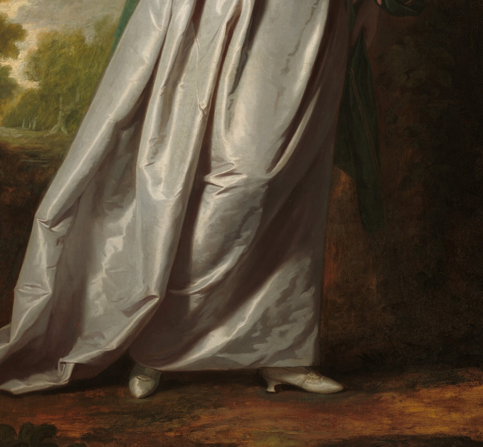 Her white satin gown documents status, every fold a display of wealth and fashion.