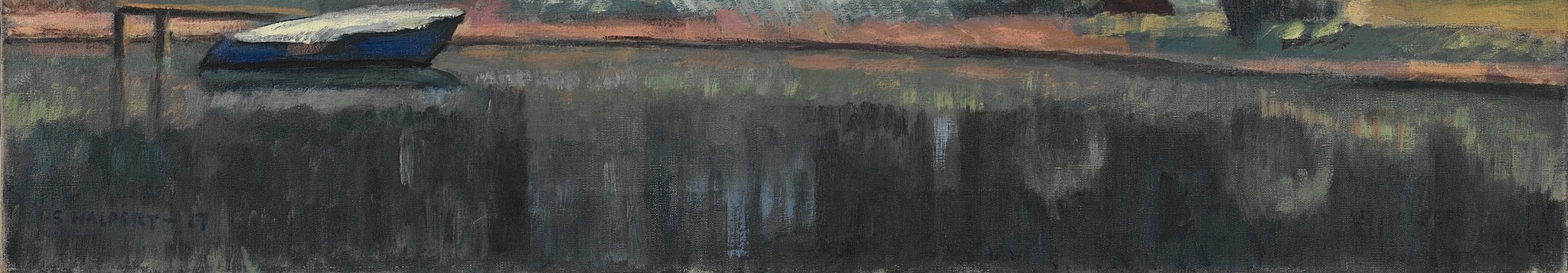 Notice the quiet reflection in the water, the grazing cow.