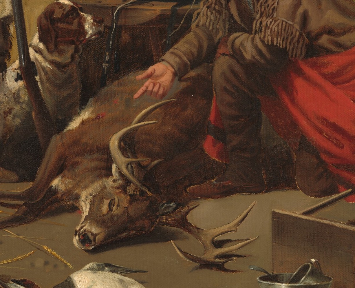Their success is clear from the pile of ducks and the deer.