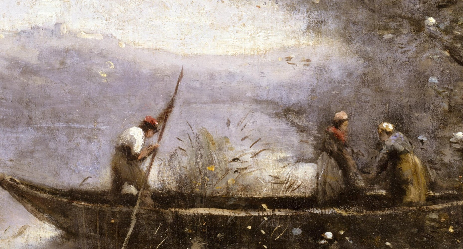 The boat carries three souls on their passage.