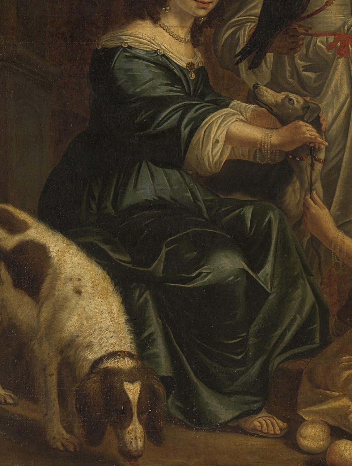 The painter's three daughters wear rich fabrics and fine collars.