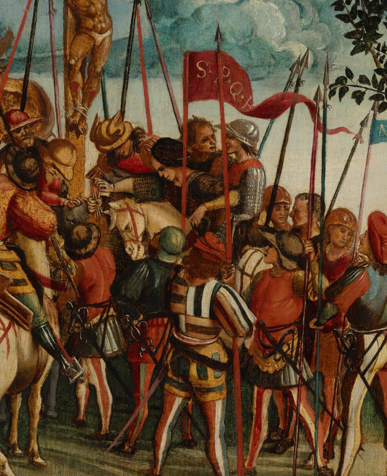 On the other side, soldiers with spears and red imperial banners.