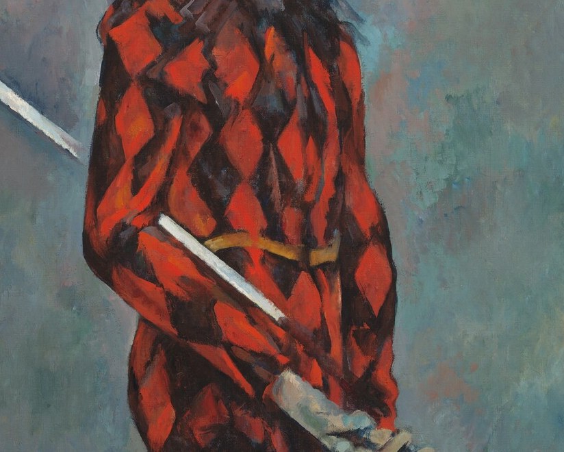 The geometric lozenge pattern is rendered with surprising painterly looseness , the 'pattern' is more constructed than copied, showing Cézanne building form through color patches rather than line.