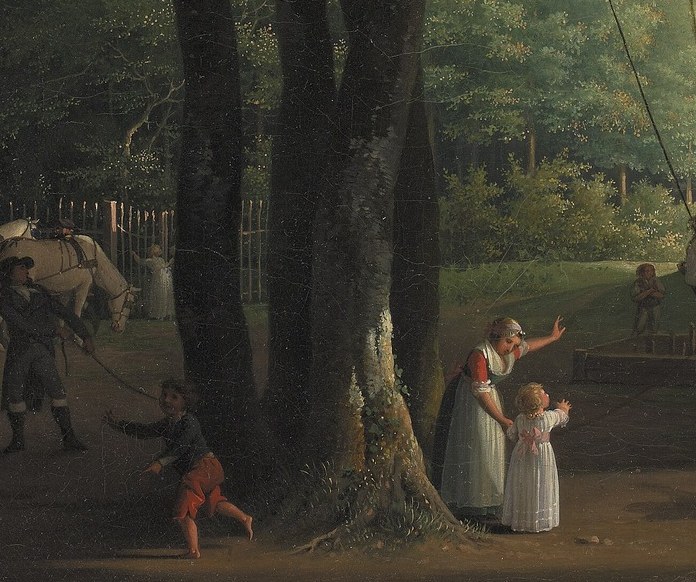 Women in white dresses dance on the soft ground.