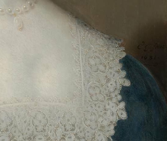 The fine lace collar highlights the painter's precise skill.