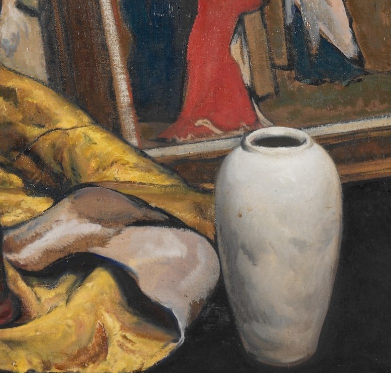 The rich folds and highlights of the fabric create a sense of depth and luxurious texture, drawing the eye.