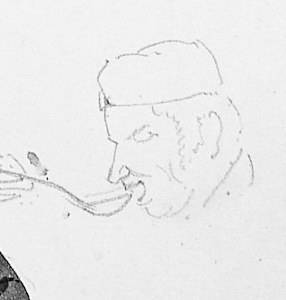 But the man eating is just a light, quick outline.