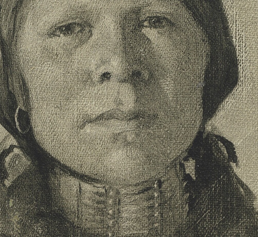 The artist painted him in grisaille, using only shades of gray.