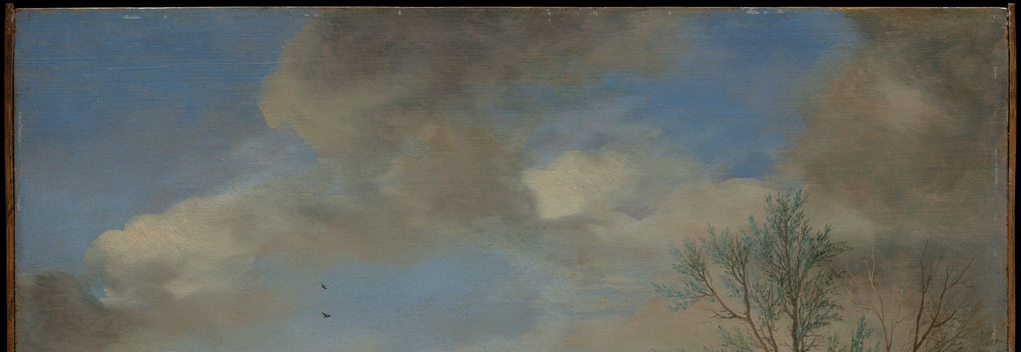Wouwerman's theatrical sky , dynamic cumulus clouds create natural drama and light variation that enlivens the dusty road scene below