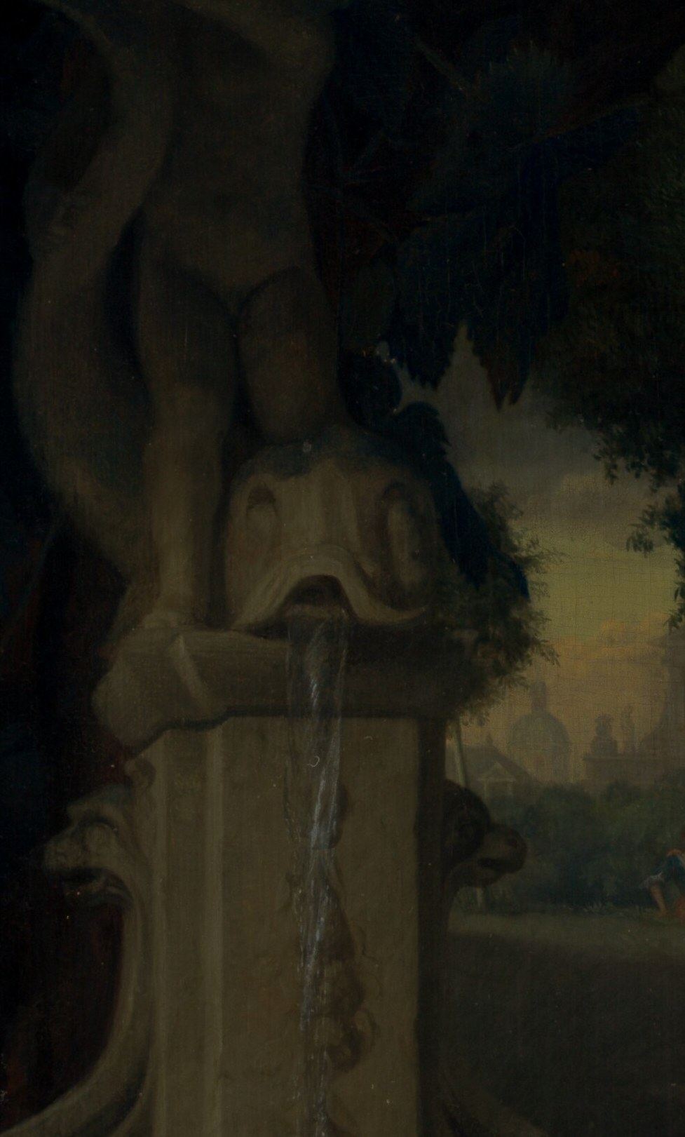 The classical statue behind her refers to Venus.