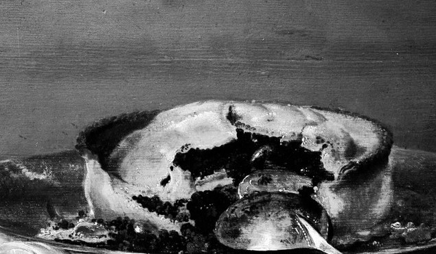 The texture of the crust and the dark filling imply richness and perhaps a hint of decay.