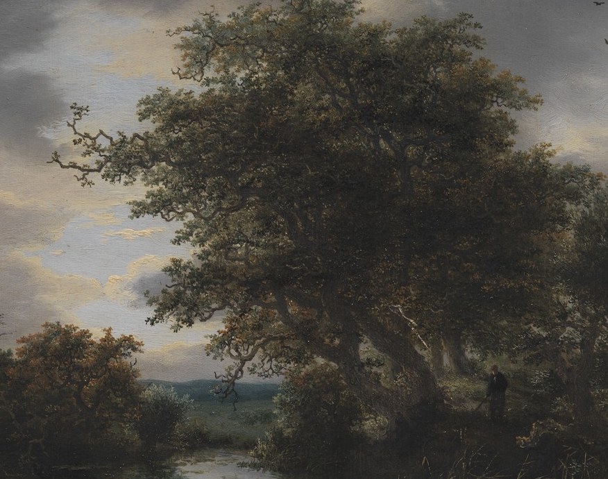 The brooding sky and old oak suggest time passing.