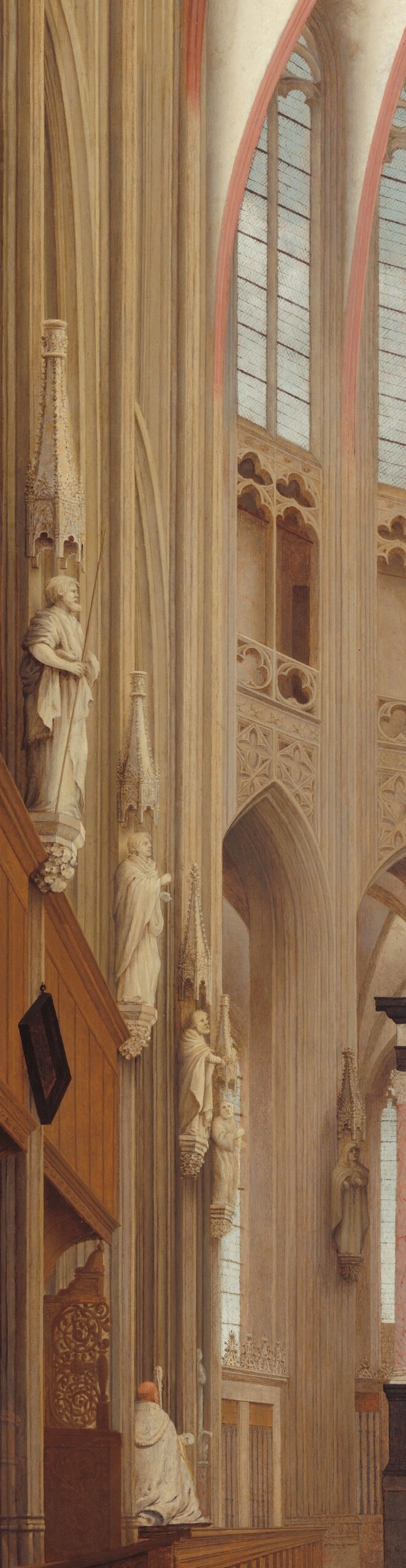 The bundled Gothic piers capture how medieval builders articulated structural loads; Saenredam renders the stone texture with a subtlety that repays close inspection , individual mason's courses are faintly visible.