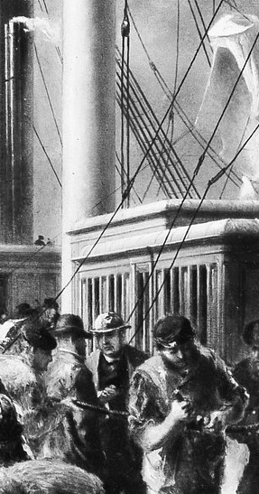 The ship’s smokestack shows steam power at work.