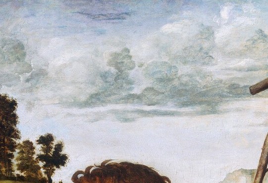 Younger and more intense than Jerome, John's slight upward gaze gives the figure a prophetic urgency, the herald who already knows what is coming.