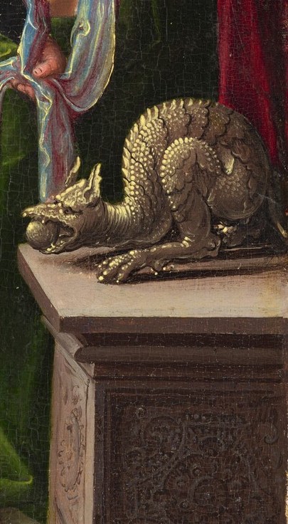 These dragon sculptures symbolize evil, now subdued.