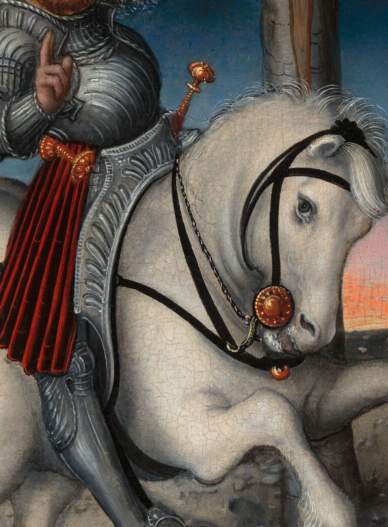 A Roman commander, armor gleaming, face breaking into belief.