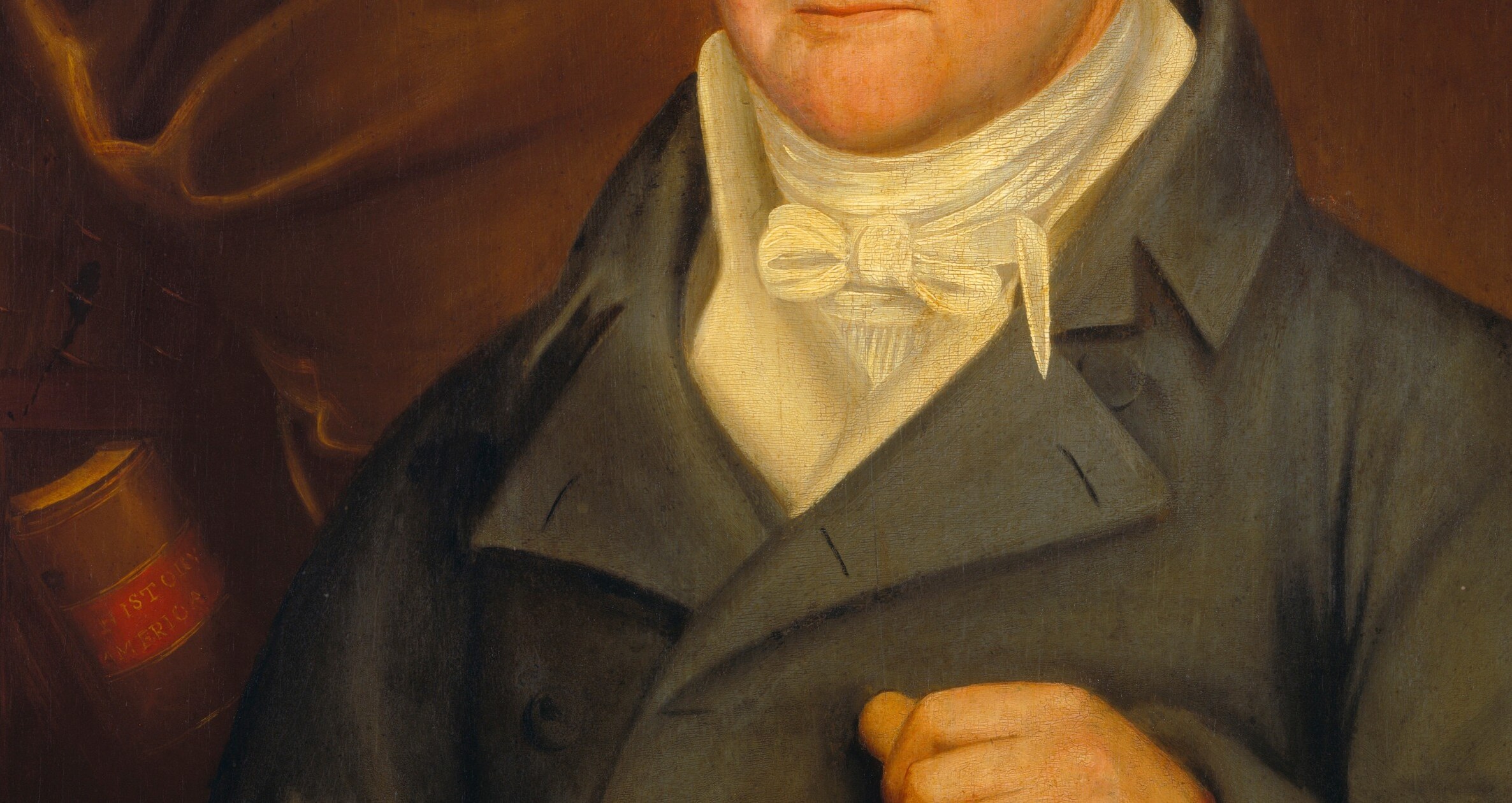 The fur collar on his coat also denotes significant wealth.