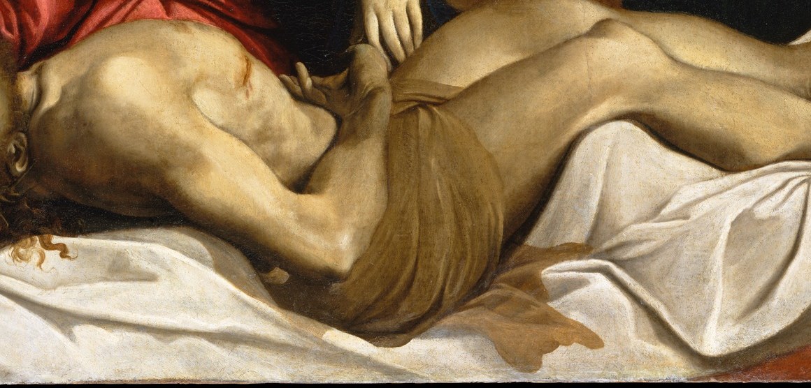 The bloodless, glowing skin demonstrates Carracci's mastery of flesh tones; the absence of visible wounds focuses attention on peaceful stillness rather than graphic suffering, a Counter-Reformation choice.