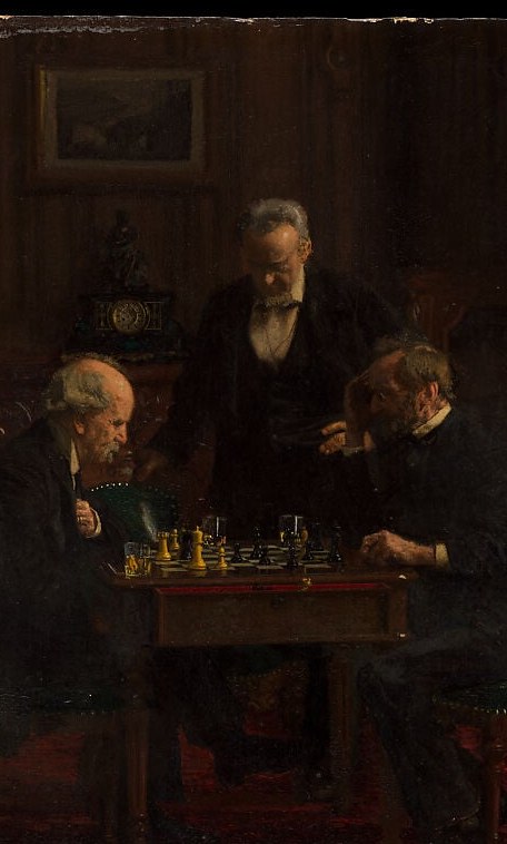 Benjamin Eakins's erect, formal stance in a dark coat defines the vertical axis of the composition , he is the structural and emotional anchor of the painting.