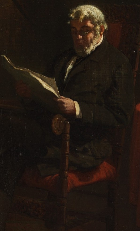 His intense focus conveys the power of information and the quiet solitude of intellectual engagement.