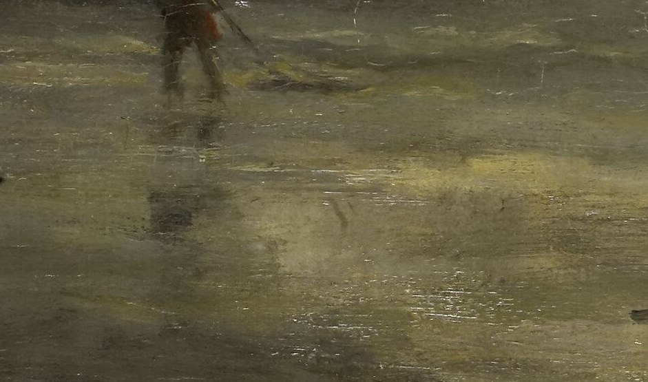 The low light creates a long, stretching shadow.
