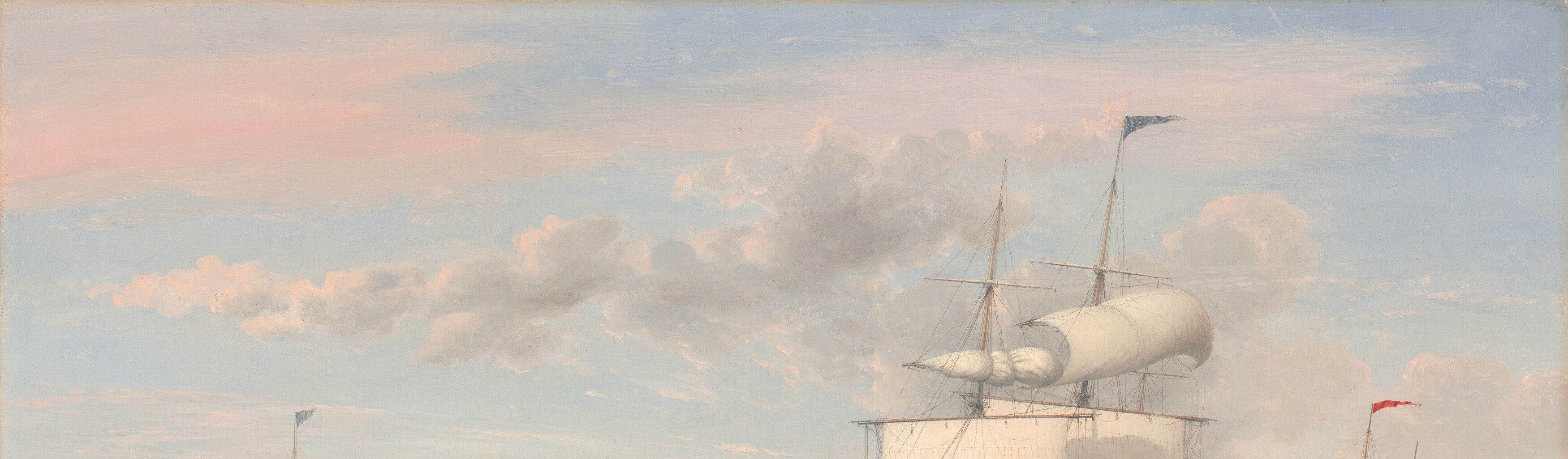 Lane's signature: a vast, carefully modulated sky that suffuses the scene with serene, almost transcendent light; the sky is as much the true subject as the ships beneath it.
