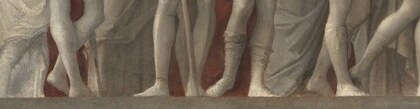 The painted text grounds the visual story in historical authority, naming the event for viewers who could read Latin , a Renaissance habit of double-coding image and word.
