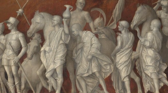 Ordered military procession communicates Roman discipline and the institutional weight behind Scipio's individual virtue.