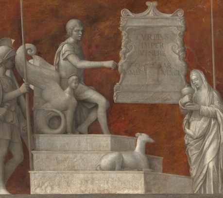 Bellini leaves the warm ground visible as spatial air between groups , the colour contrast against stone-grey figures makes the relief illusion pop and gives the eye breathing room.