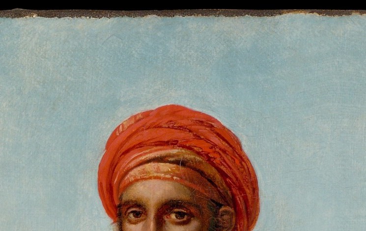 The saturated red turban is the compositional anchor and the clearest cultural signifier , it establishes the Orientalist reading of the figure before anything else is processed.