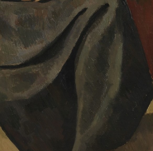 Look closely at the texture of her dress.