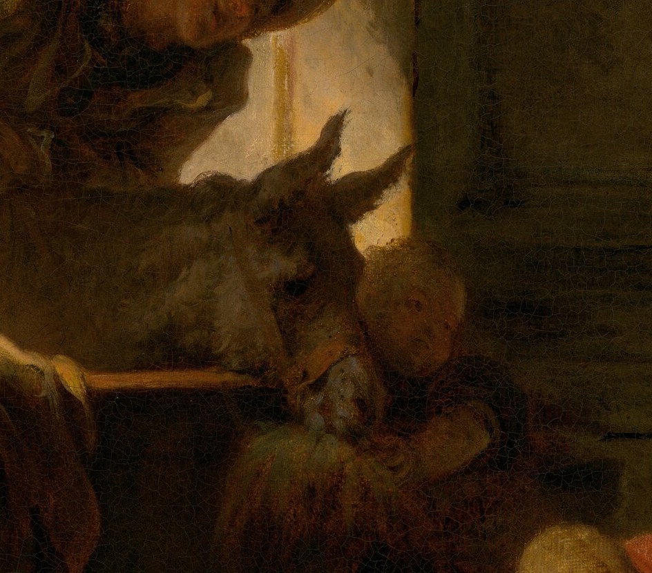 Even the stable donkey is part of this happy family.
