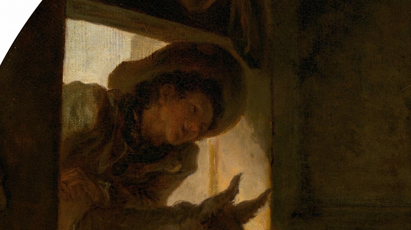 The light from the window illuminates the tender embrace.