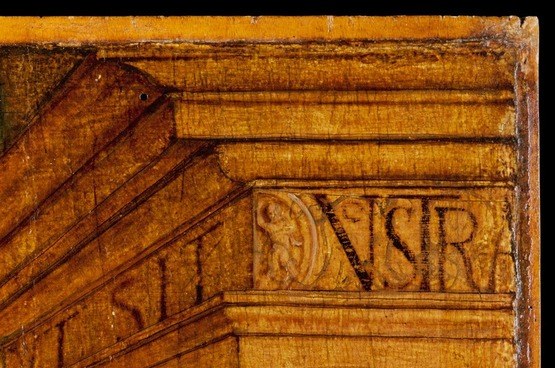 And above it, faint Latin letters. They name Matteo di Sebastiano Gozzadini.