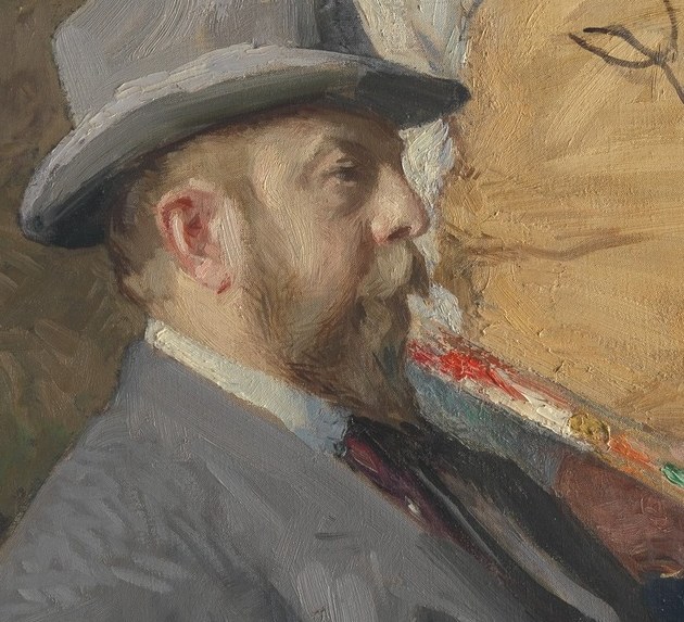 Upward glance and slight tilt suggest attentive listening or appraisal , captures the dynamic between patron and artist