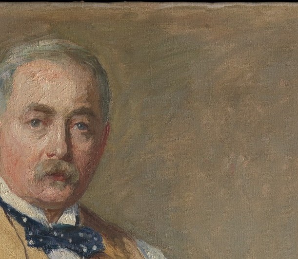 Direct, confident gaze outward; the focal anchor of the composition and key to reading the artist's self-assurance
