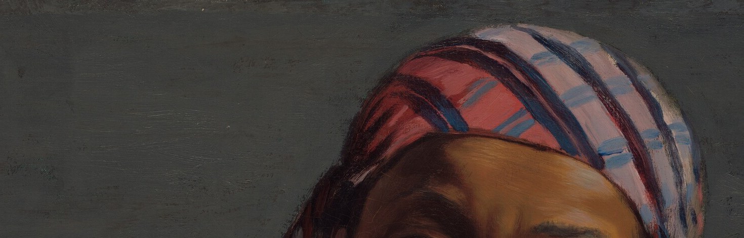Her direct gaze and colorful head wrap hint at a stronger identity.