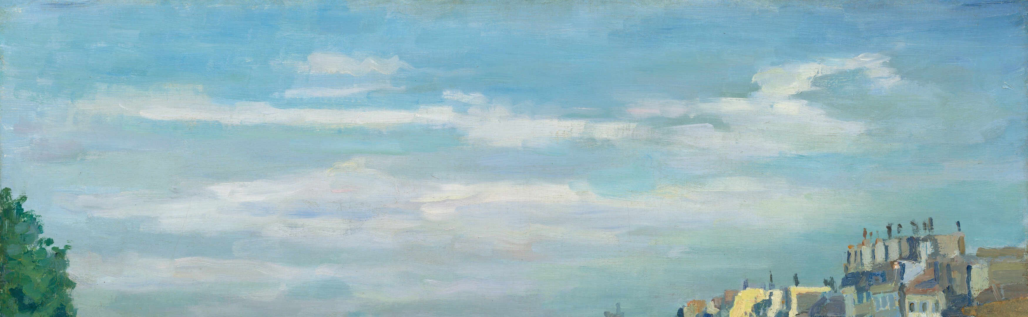 Guillaumin gives nearly a third of the canvas to weather; the cloud mass is the painting's primary light source and dominant visual drama.