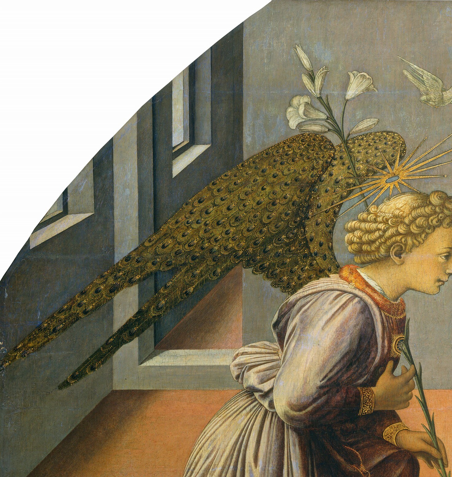 The Angel Gabriel's luminous wings announce his divine arrival.
