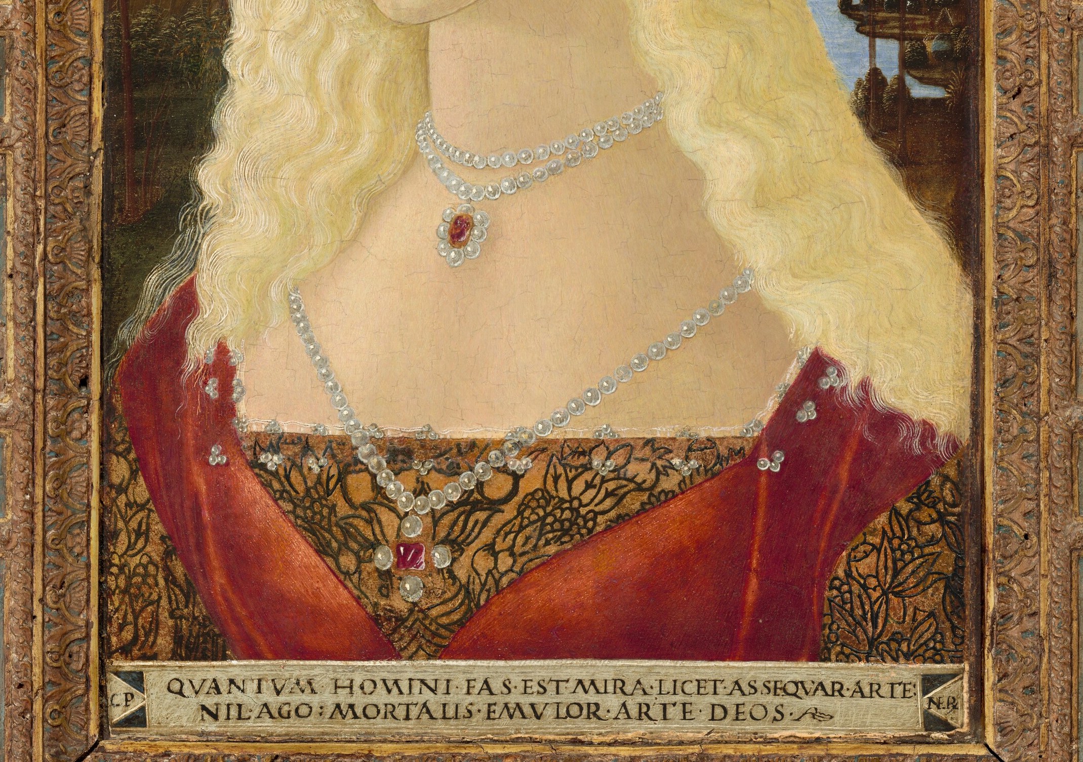 The saturated red dominates the lower half; in tempera this pigment (likely vermilion or red lake) was costly and a status signal , worth framing as a statement of wealth.