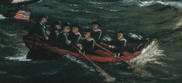 Look closely at the water, and the rowboat's five figures.
